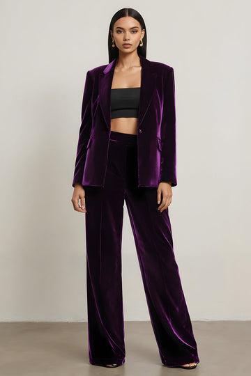 Velours Violet Foncé Pointe Revers 2 Pièces Femmes Costumes